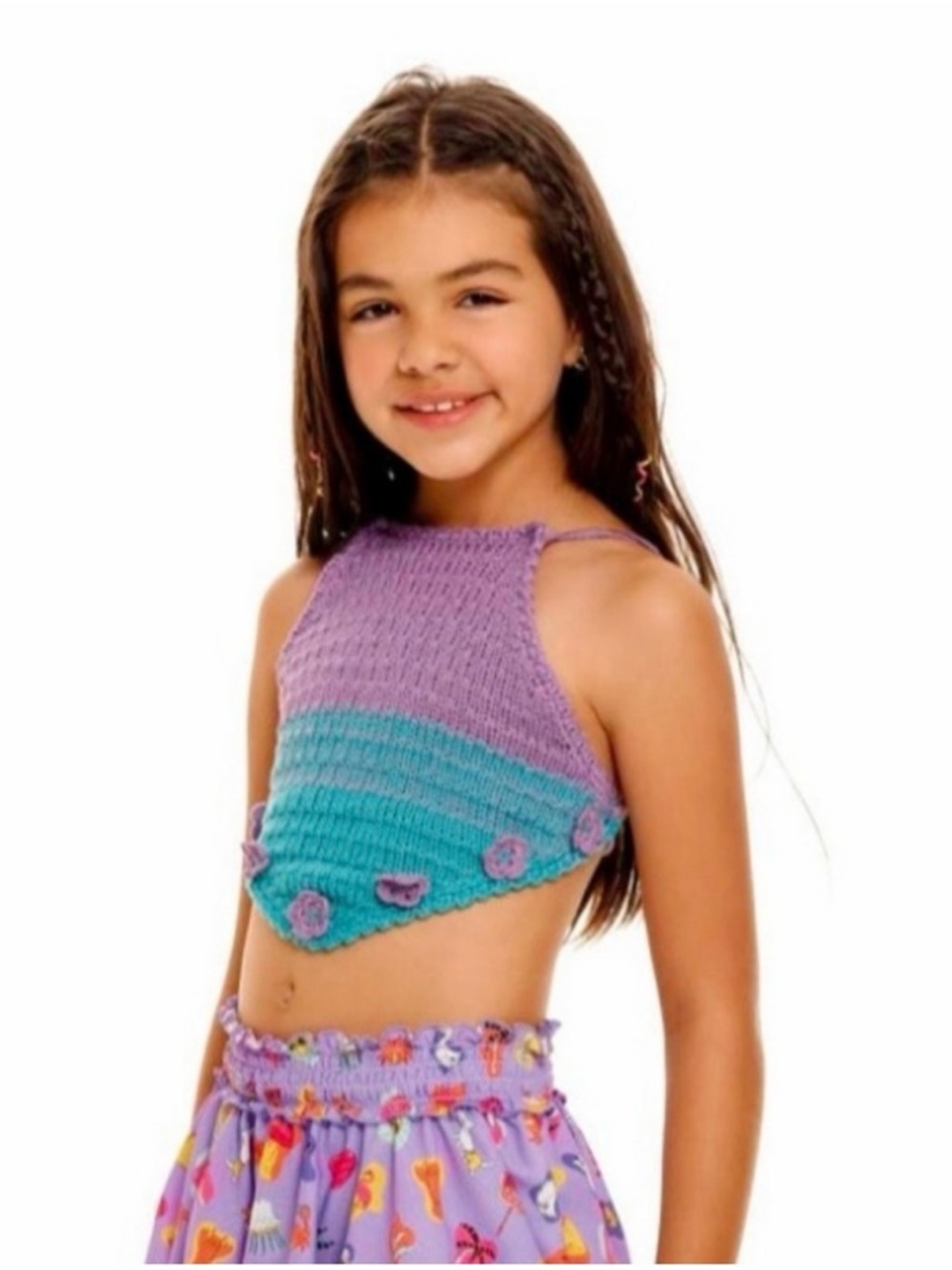 NWT Kids Água Bendita Hanna Crochet Top Size 14 Purple Turquoise Boho